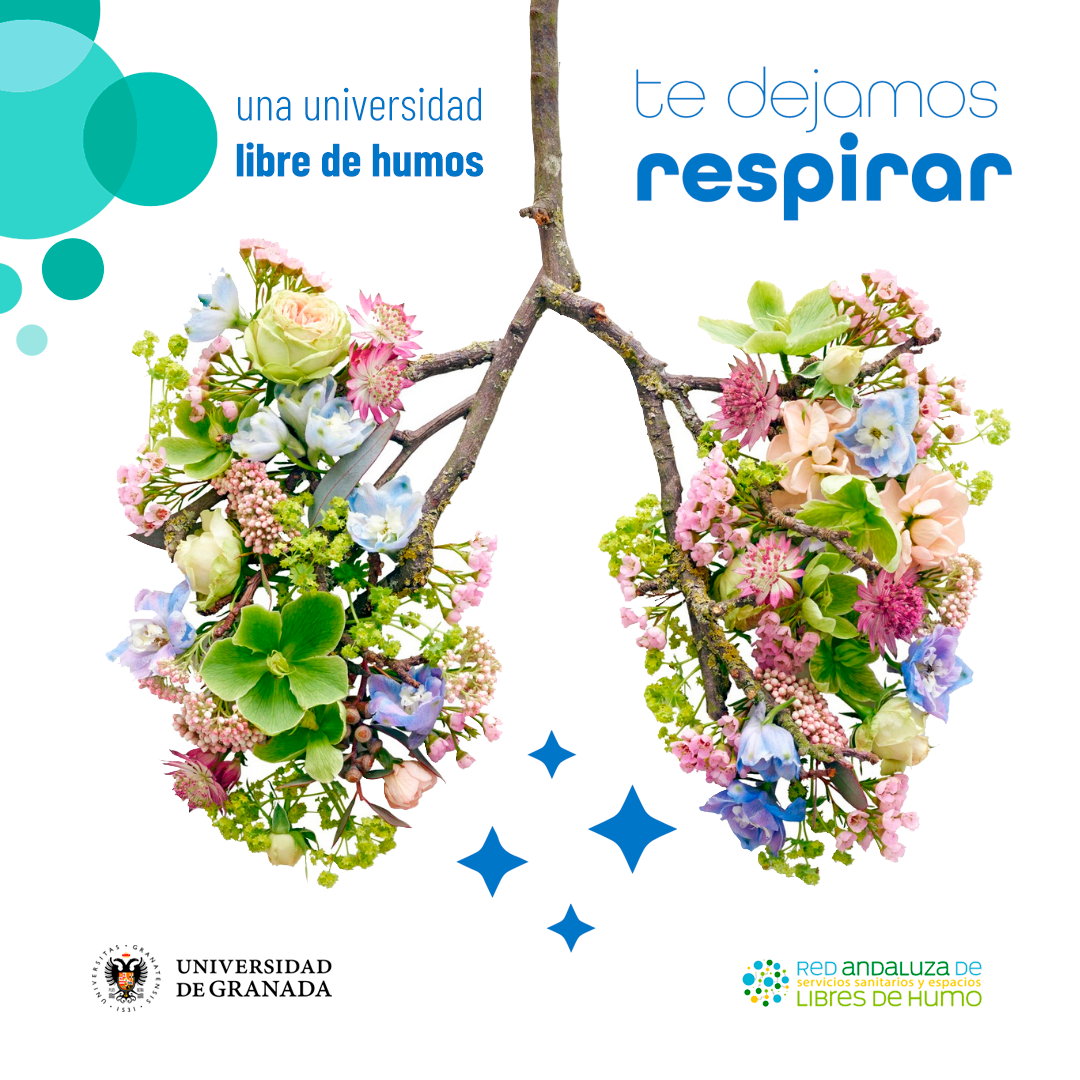 Imagen del logo Universidad libre de humos con una representación con flores de un pulmón